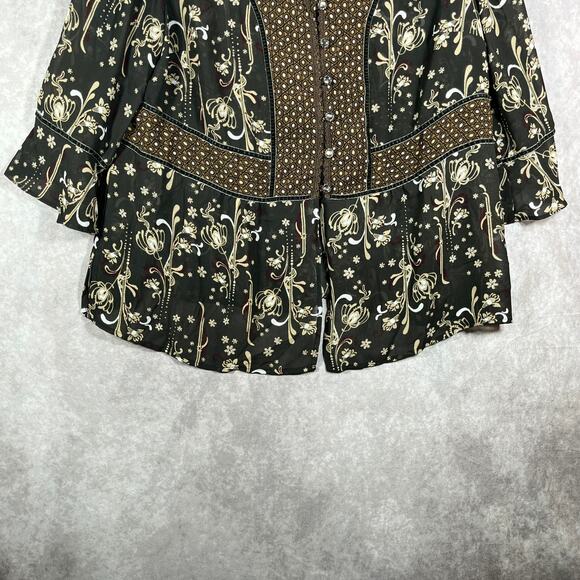 Emma James‎ Blouse Womens 18W Brown Floral Button Front Boho Peasant Fairy Light - Picture 3 of 8